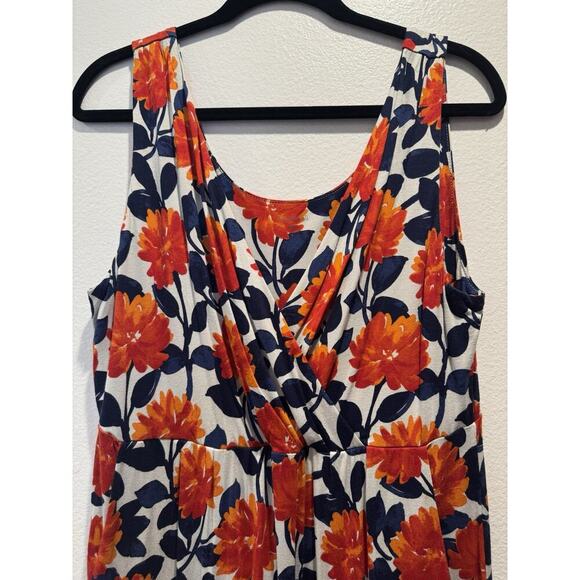 Garnet Hill Women's Size Large Orange Blue Sleeveless Floral Print Dress V Neck - Picture 4 of 7